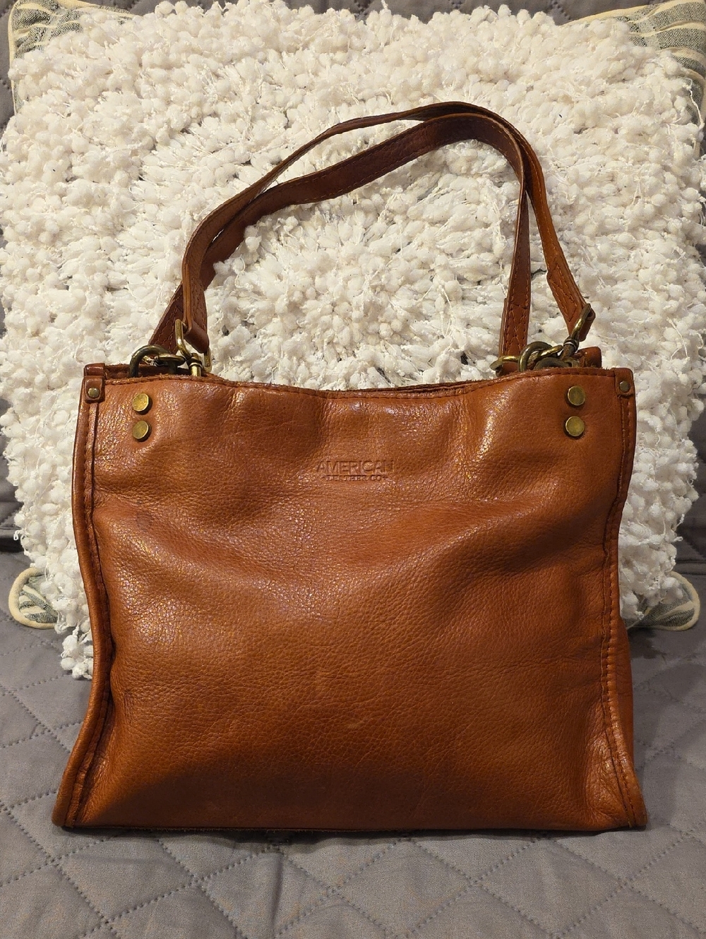American Leather Co. Lenox Triple Entry Satchel In Soft Pebbled Brandy Leather